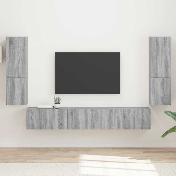 vidaXL Conjunto de mueble de TV 4 pcs Gris Sonoma Madera de ingenier&iacute;a