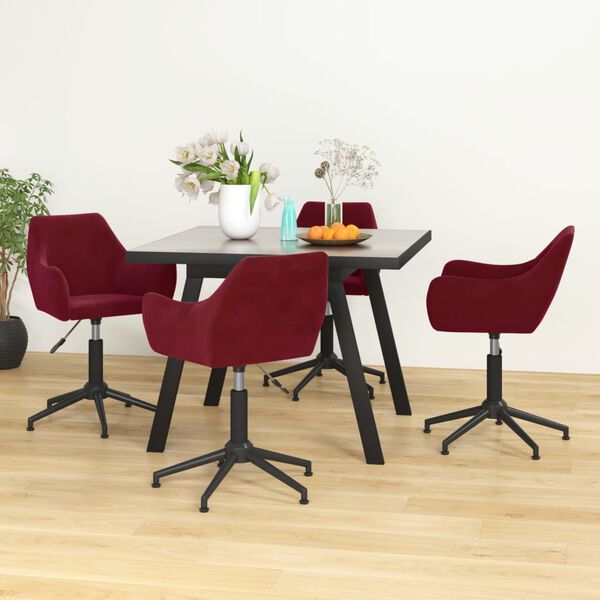 vidaXL Sillas de comedor giratorias 4 unidades terciopelo rojo tinto