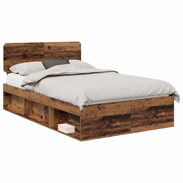 vidaXL Estructura de cama con cabecera Madera vieja 135 x 190 cm