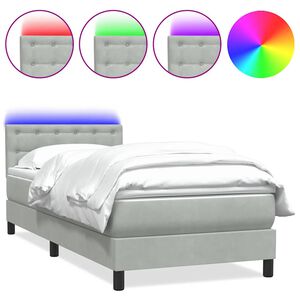 vidaXL Cama box spring con colch&oacute;n y LED terciopelo gris claro 80x220 cm