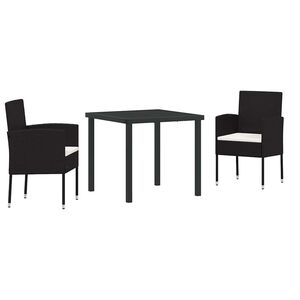 vidaXL Conjunto de Comedor de Jard&iacute;n 3 pcs Negro rat&aacute;n sint&eacute;tico