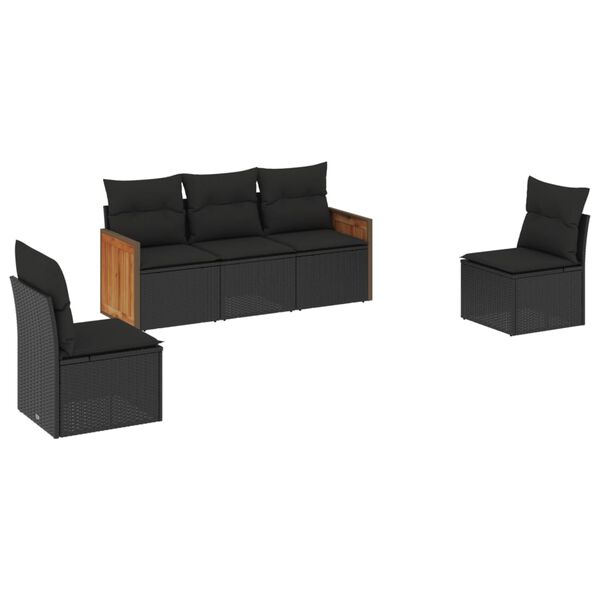 vidaXL Set de muebles de jard&iacute;n 5 pzas y cojines rat&aacute;n sint&eacute;tico negro