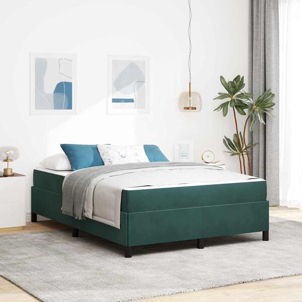vidaXL Estructura de cama con colch&oacute;n Verde oscuro 160 x 200 cm tela