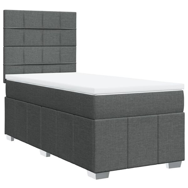vidaXL Cama box spring con colch&oacute;n tela gris oscuro 90x190 cm