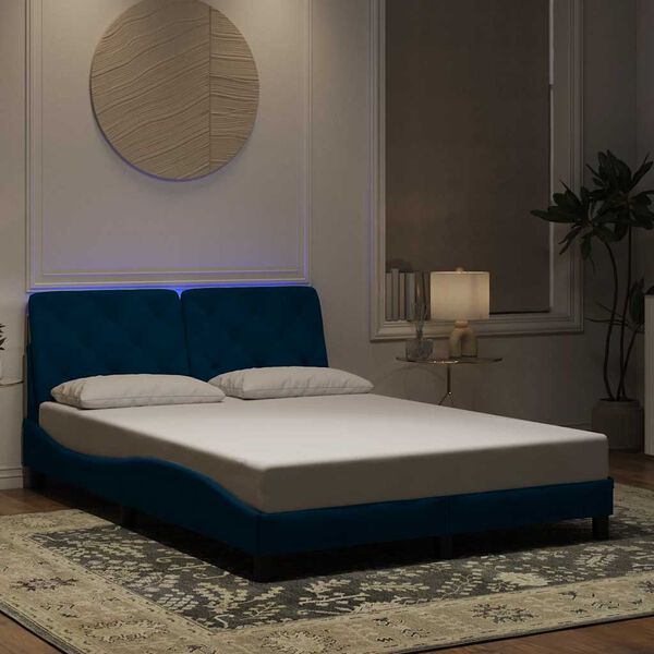 vidaXL Estructura de cama con LED sin colch&oacute;n terciopelo azul 120x200 cm