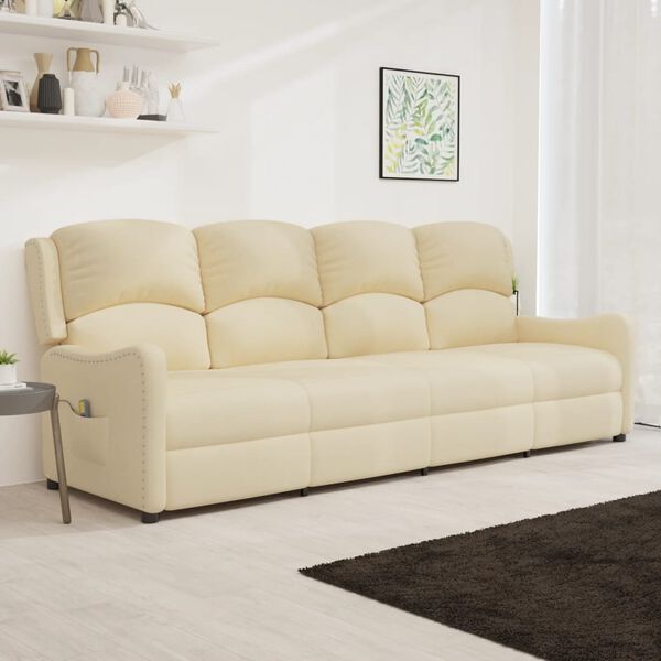 vidaXL Sillón reclinable de masaje de 4 plazas tela crema