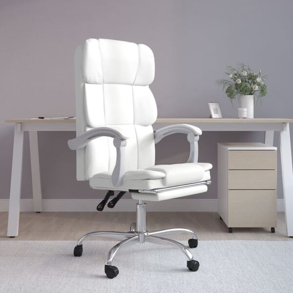 vidaXL Silla de oficina reclinable cuero sint&eacute;tico blanco
