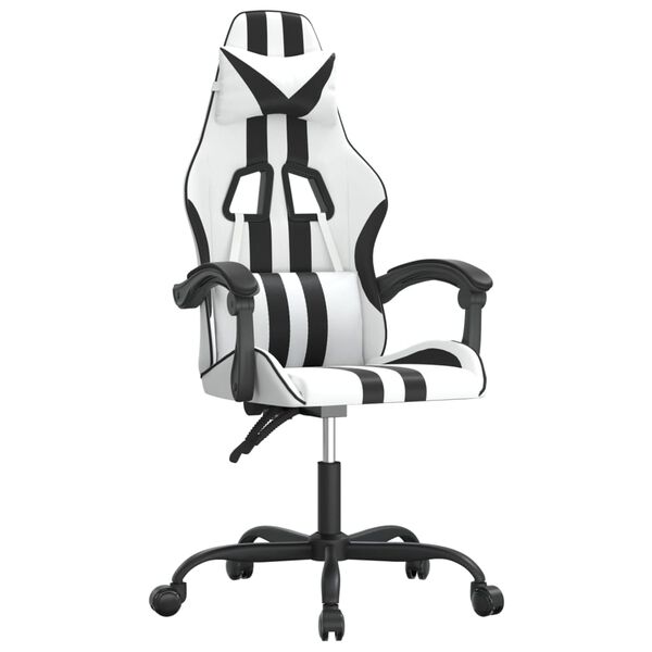 vidaXL Silla gaming cuero sintético blanco y negro