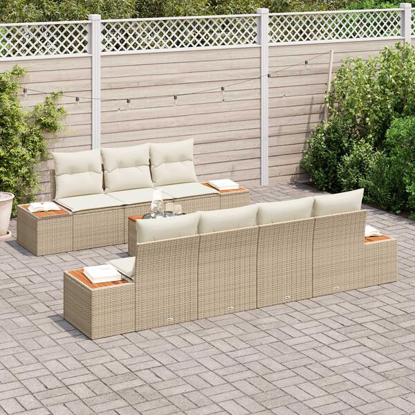 vidaXL Conjunto de sof&aacute; de jard&iacute;n con coj&iacute;n 8 pcs Beige Polirat&aacute;n