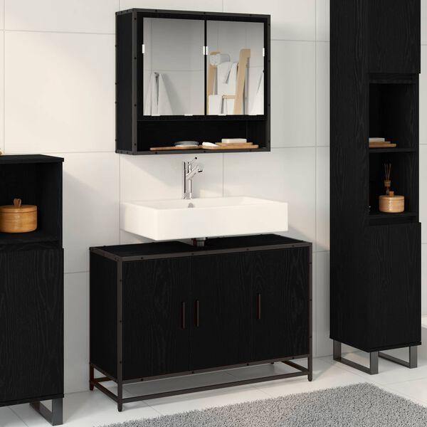 vidaXL Mueble de Cuarto de Ba&ntilde;o con puerta Roble Negro 90 x 33 x 60 cm