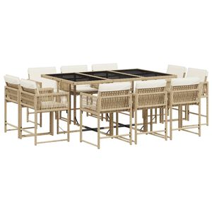 vidaXL Set comedor de jard&iacute;n 11 pzas con cojines rat&aacute;n sint&eacute;tico beige