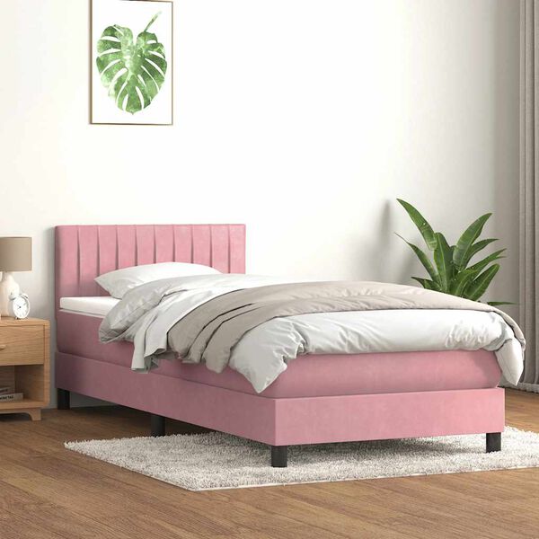 vidaXL Cama box spring con colch&oacute;n y LED terciopelo rosa 90x220 cm
