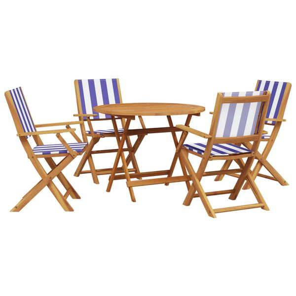 vidaXL Set de comedor de jard&iacute;n 5 pzas tela madera maciza azul blanco