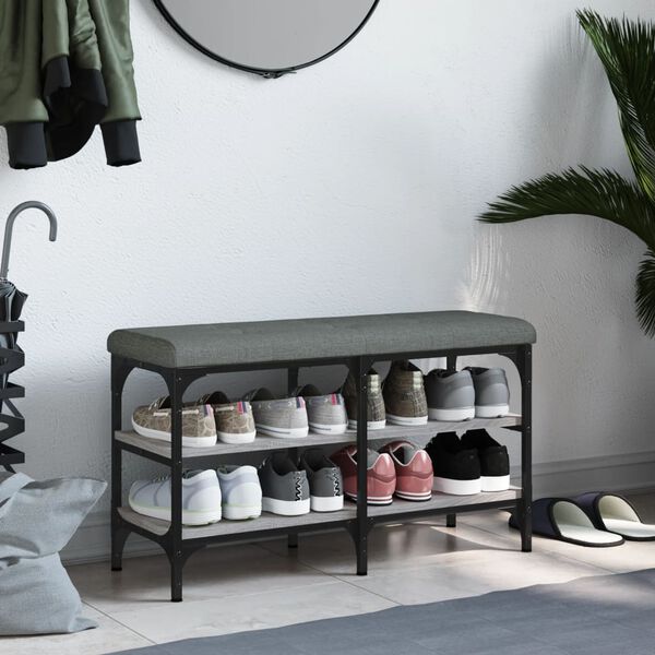vidaXL Banco zapatero madera de ingenier&iacute;a gris Sonoma 82x32x47 cm