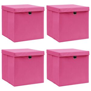 vidaXL Cajas de almacenaje con tapas 4 uds tela rosa 32x32x32 cm