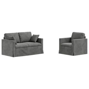 vidaXL Juego de Sof&aacute; 2 pcs Gris oscuro 138 x 78 x 80 cm Terciopelo
