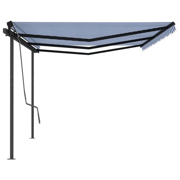vidaXL Toldo retr&aacute;ctil autom&aacute;tico con postes azul y blanco 6x3 m