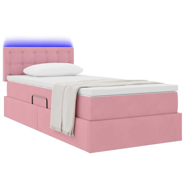 vidaXL Cama con almacenamiento y LED Rosa 90 x 200 cm Terciopelo