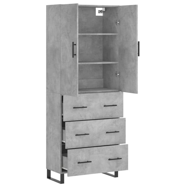 vidaXL Aparador alto madera contrachapada gris hormig&oacute;n 69,5x34x180 cm