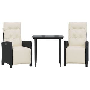 vidaXL Set comedor de jard&iacute;n 3 pzas con cojines rat&aacute;n sint&eacute;tico negro