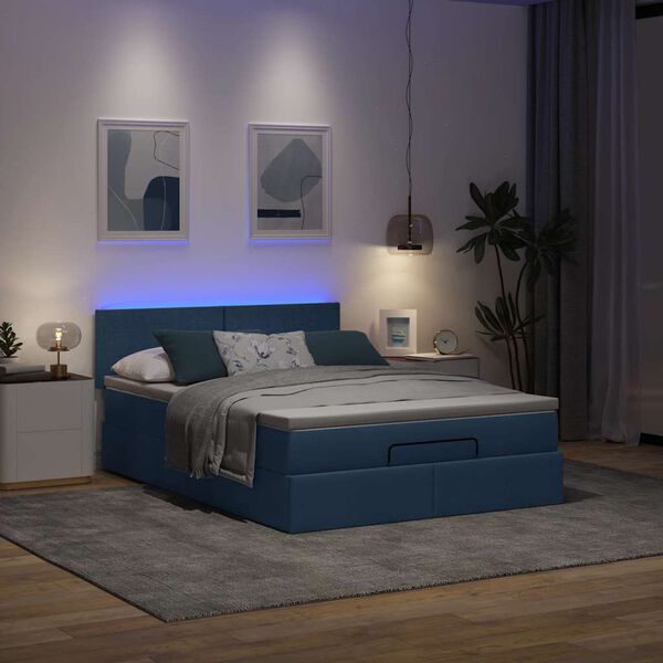 vidaXL Cama otomana con colch&oacute;n LED azul 140x190 cm tela