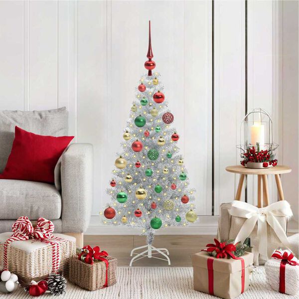 vidaXL &Aacute;rbol de Navidad con 150 LED con soporte Plateado 120 cm PET