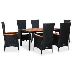 vidaXL Set comedor de jard&iacute;n 7 piezas rat&aacute;n sint&eacute;tico y madera negro