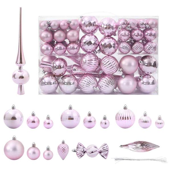 vidaXL Bolas de Navidad 98 unidades rosa &Oslash;3/4/6 cm