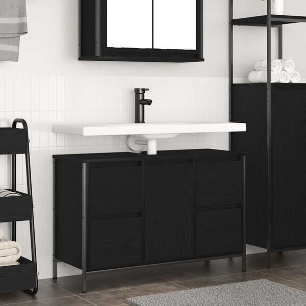 vidaXL Mueble de lavabo con cajones roble negro 90x34,5x60 cm