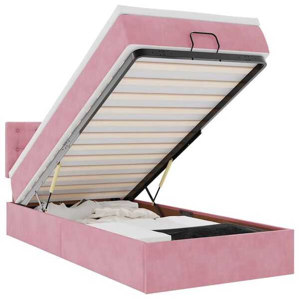vidaXL Estructura de cama otomana colchón terciopelo rosa 90x200cm