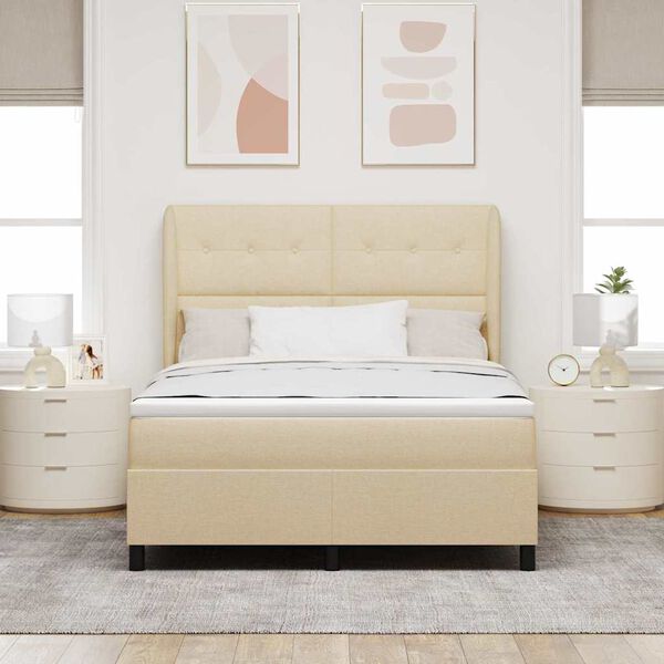 vidaXL Cama tipo Box Spring con colch&oacute;n Crema 140 x 190 cm tela