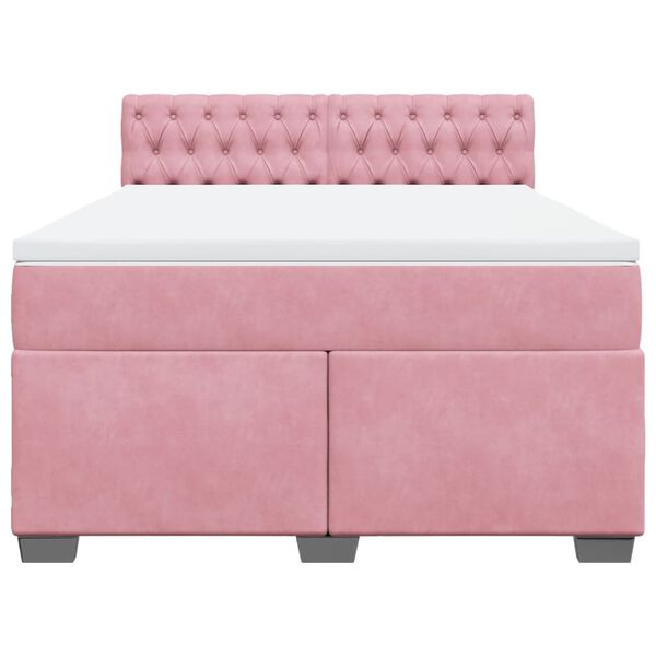 vidaXL Cama box spring con colch&oacute;n terciopelo rosa oscuro 140x200 cm