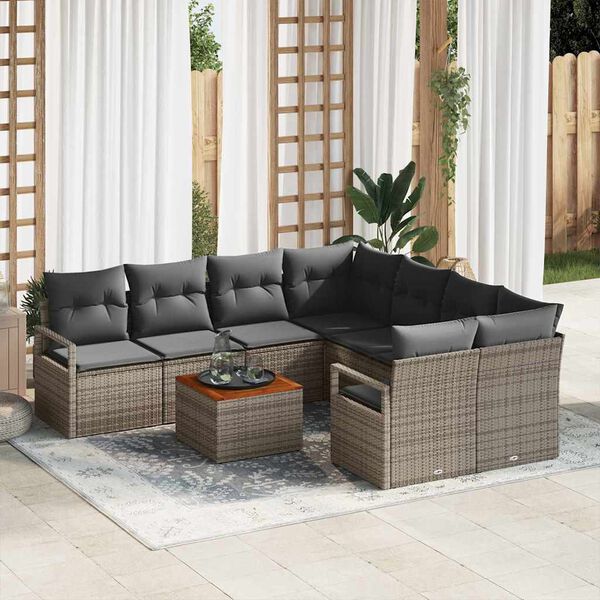 vidaXL Conjunto de sof&aacute;s de jard&iacute;n 9 pcs Gris rat&aacute;n sint&eacute;tico