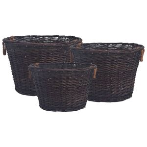 vidaXL Set de cestas apilables para le&ntilde;a 3 uds sauce marr&oacute;n oscuro