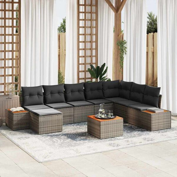 vidaXL Conjunto de sofá de jardín 9 pcs Gris 319 x 209 x 85 cm
