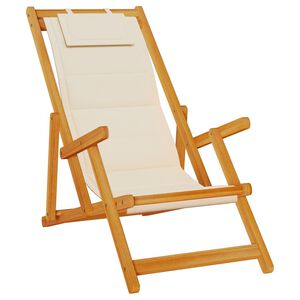 vidaXL Silla plegable con reposabrazos, madera de acacia color crema y textilene.