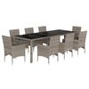 vidaXL Set comedor jard&iacute;n 9 pzas y cojines rat&aacute;n sint&eacute;tico vidrio gris