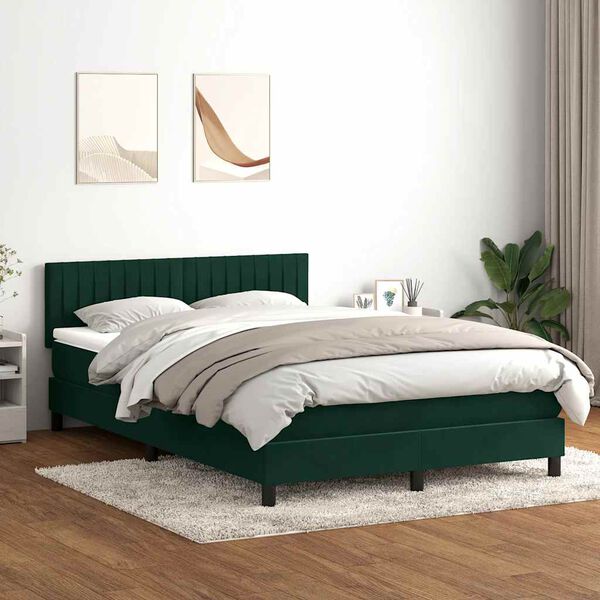 vidaXL Cama box spring con colch&oacute;n terciopelo verde oscuro 160x220 cm