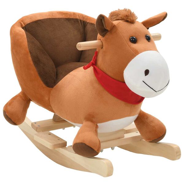 vidaXL Caballo balanc&iacute;n de peluche con respaldo marr&oacute;n 60x32x50 cm