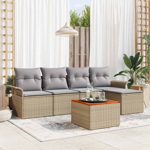 vidaXL Conjunto de sof&aacute;s de jard&iacute;n 6 pcs Beige rat&aacute;n sint&eacute;tico