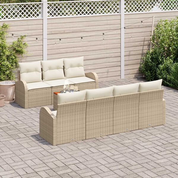 vidaXL Conjunto de sof&aacute;s de jard&iacute;n 8 pcs Beige rat&aacute;n sint&eacute;tico