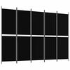 vidaXL Biombo divisor de 5 paneles de tela negro 250x180 cm