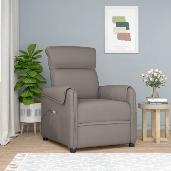 vidaXL Sill&oacute;n de masaje reclinable de tela gris taup&eacute;