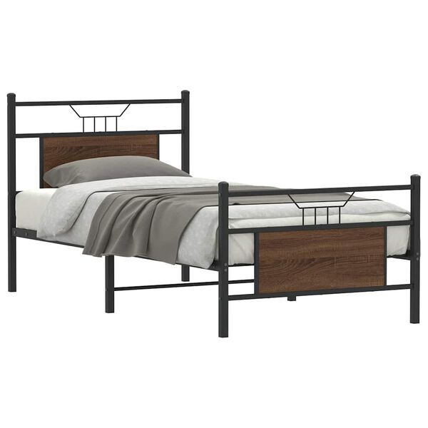 vidaXL Estructura de cama sin colch&oacute;n madera marr&oacute;n roble 90x200 cm