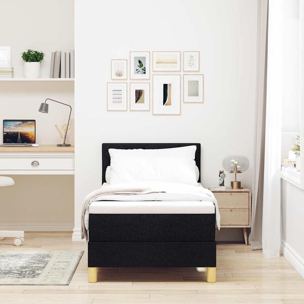vidaXL Cama tipo Box Spring con colch&oacute;n Negro 80 x 200 cm tela