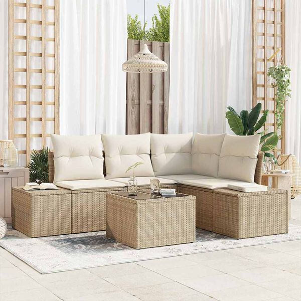 vidaXL Conjunto de sof&aacute;s de jard&iacute;n Beige y Crema rat&aacute;n sint&eacute;tico