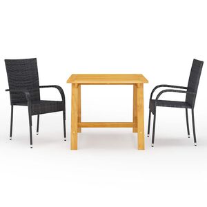 vidaXL Juego de comedor para jard&iacute;n 3 piezas negro