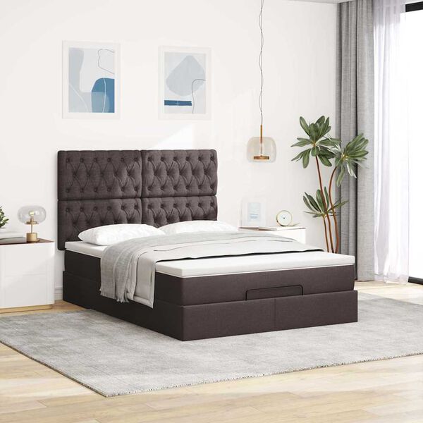 vidaXL Estructura cama otomana colch&oacute;n tela marr&oacute;n oscuro 140x200cm