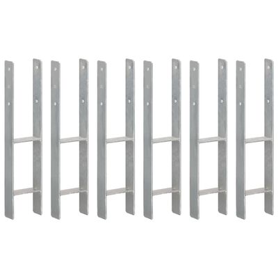vidaXL Anclajes de valla 6 uds acero galvanizado plateado 12x6x60 cm