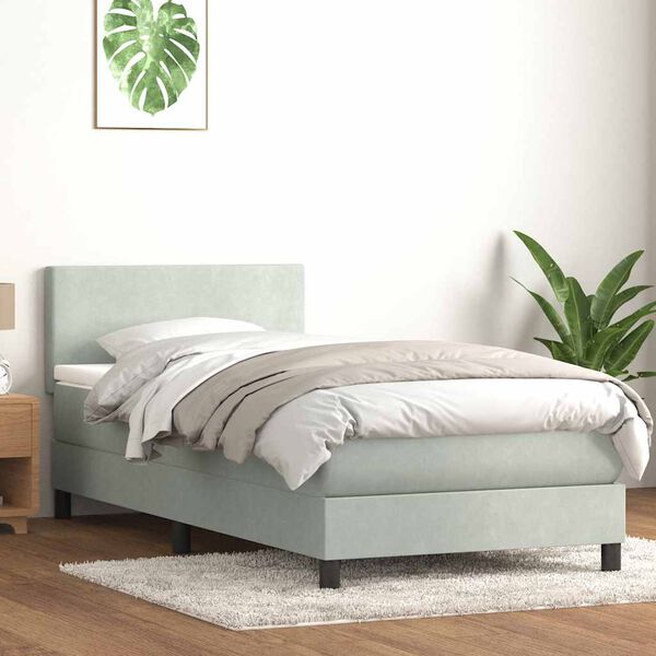 vidaXL Cama box spring con colch&oacute;n terciopelo gris claro 80x220 cm